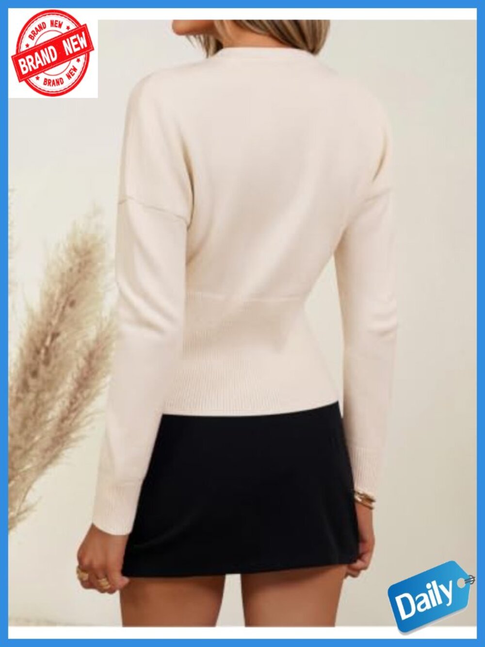 Women's Ribbed Knit Long Sleeve Crewneck Sweater with Cinched Waist - Picture 4 of 6